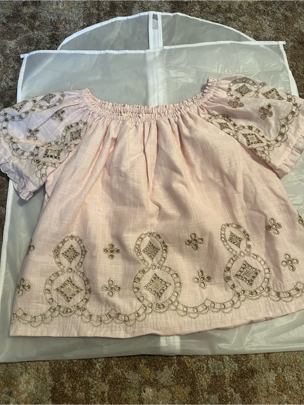 Pink Embroidered Off-Shoulder Top 100% cotton